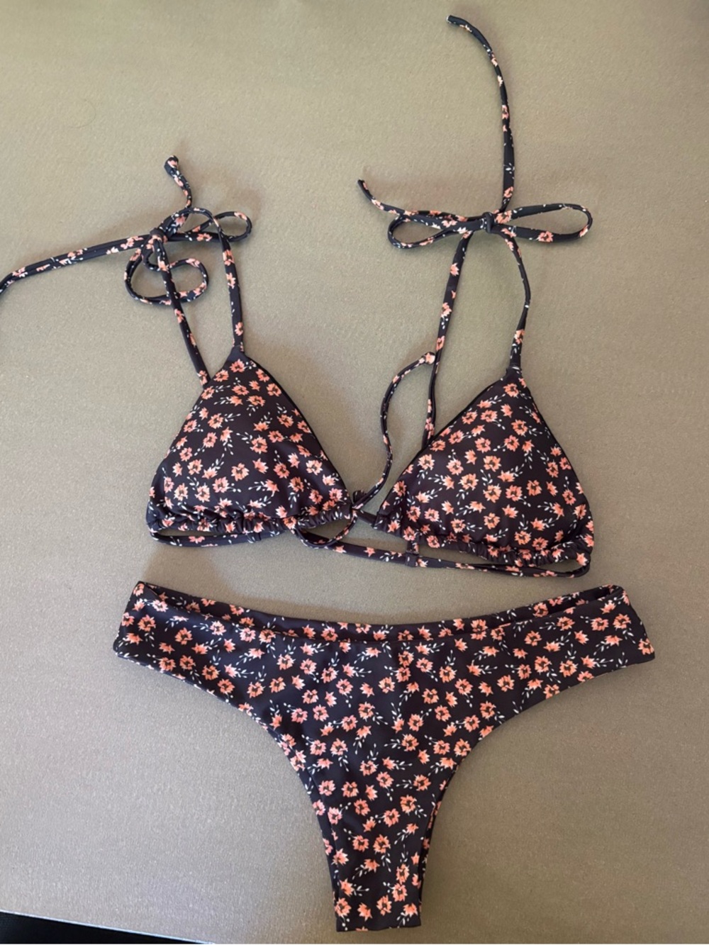 Floral Triangle Bikini Set in Black and pink